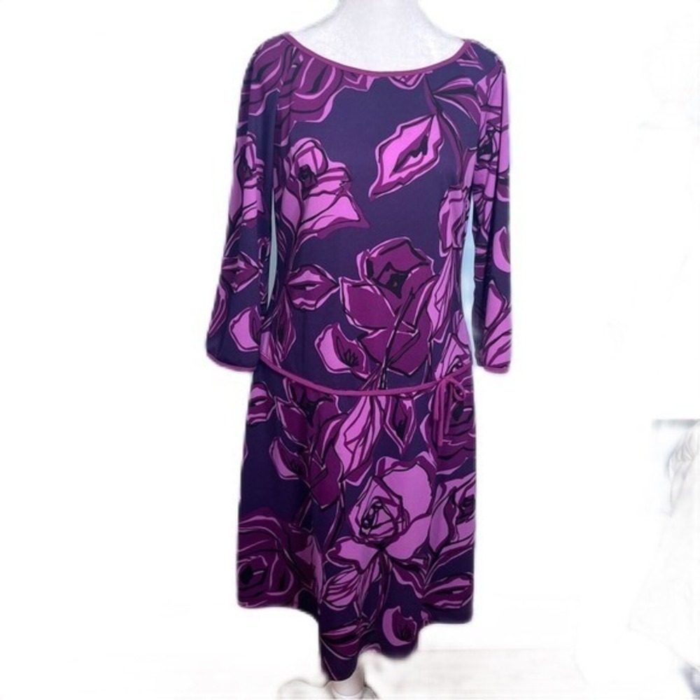 Rabbit‎ Rabbit Rabbit Designs Purple Floral Print Knit Dress Medium Pristine